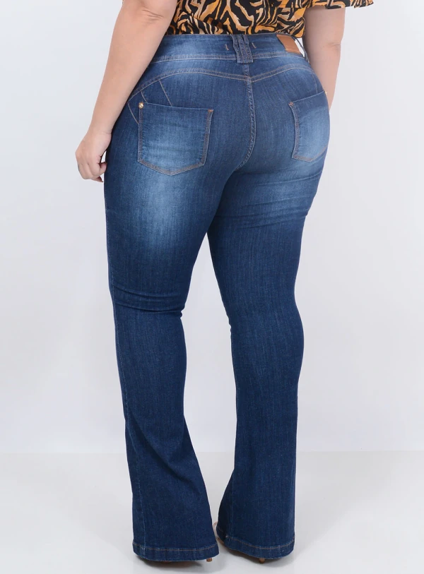 Calça Jeans Flare Cinto Plus Size