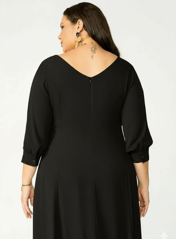 Vestido em Malha Crepe Plus Size Meia Manga com Forro