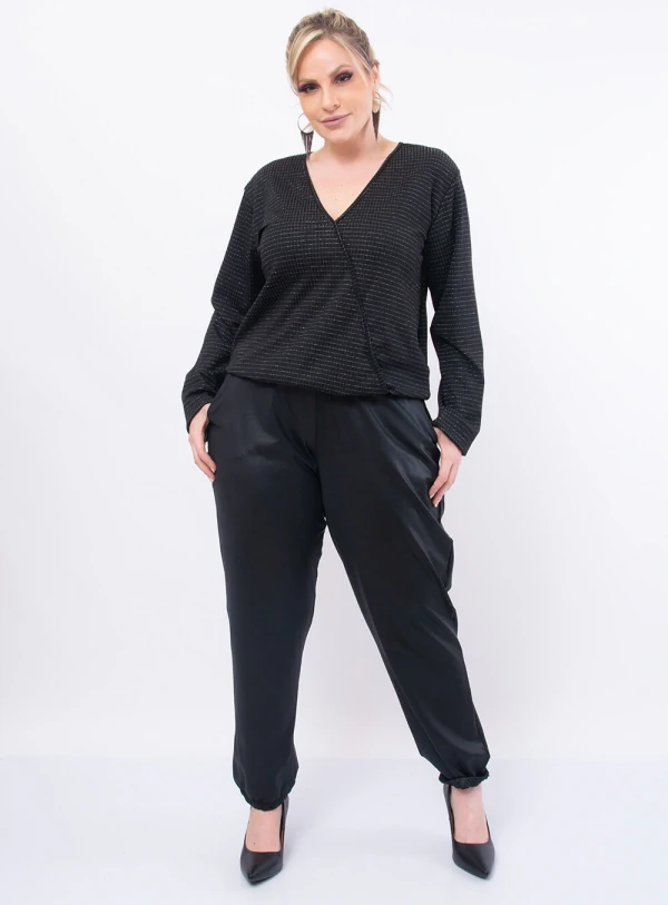Blusa Plus Size Listras em Lurex