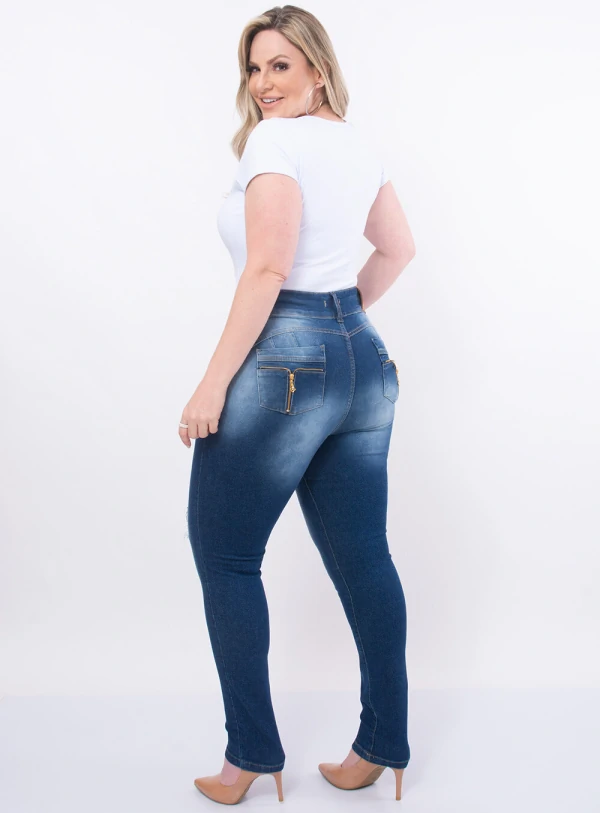 Calça Plus Size Jeans Cintura Alta