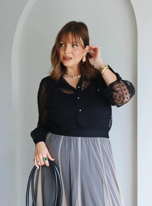 Twin Set Plus Size Camisa de Poá e Regata de Malha