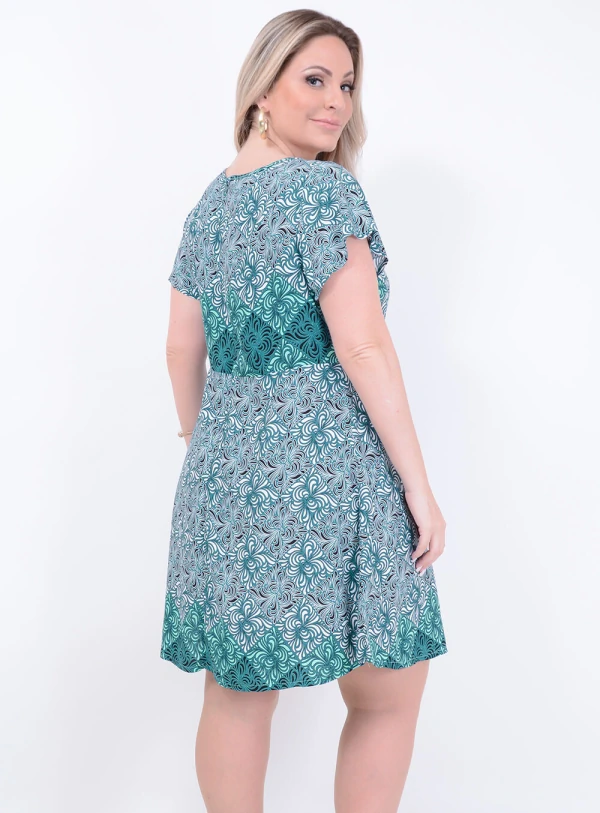 Vestido em Viscose com Decote Transpassado com Manga Sino