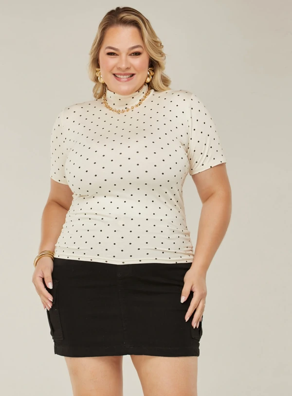 Blusa de Poá Plus Size em Malha de Viscolycra