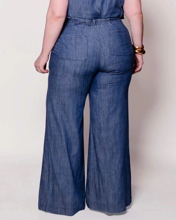 Calça Jeans Pantalona Cintura Alta Plus Size