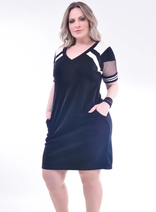 Vestido Plus Size Preto Lurex