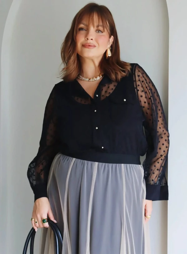 Twin Set Plus Size Camisa de Poá e Regata de Malha