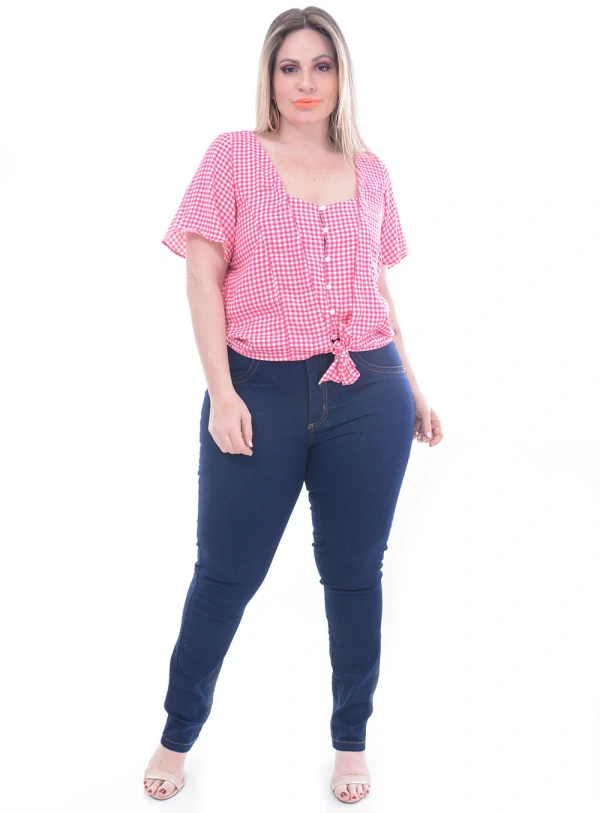 Blusa Predilect´s Xadrez Rosa Plus Size