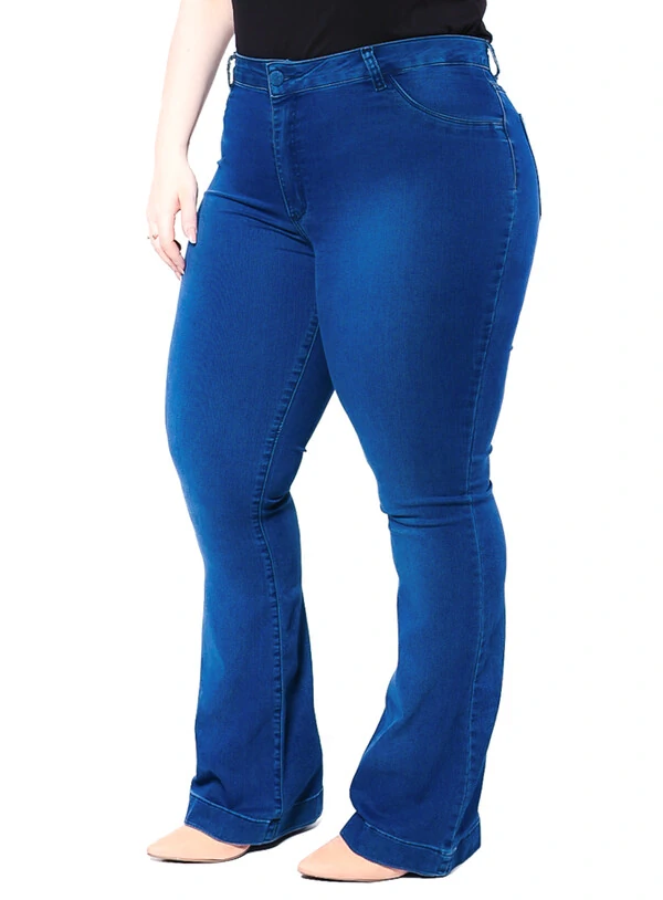 Calça Jeans Plus Size Flare Cintura Alta com Elastano