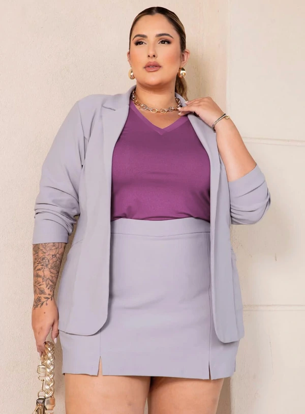 Blazer Plus Size Social em Algodão com Elastano
