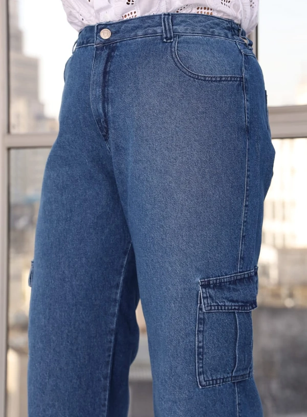 Calça Wide Leg Cargo Plus Size Cós com Elástico