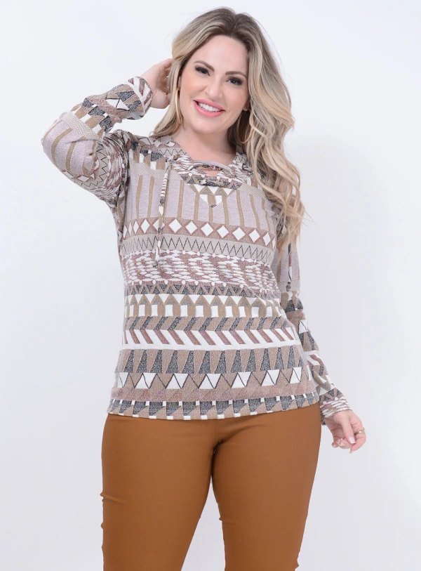 Blusa Plus Size Estampa Étnica Tricô Modal