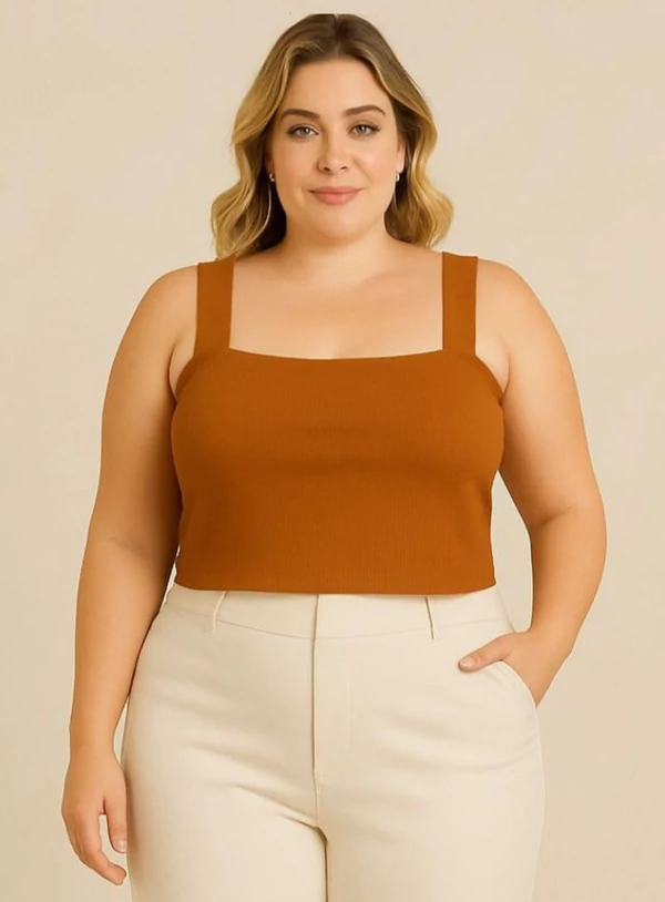Top Canelado Plus Size com Alças Largas