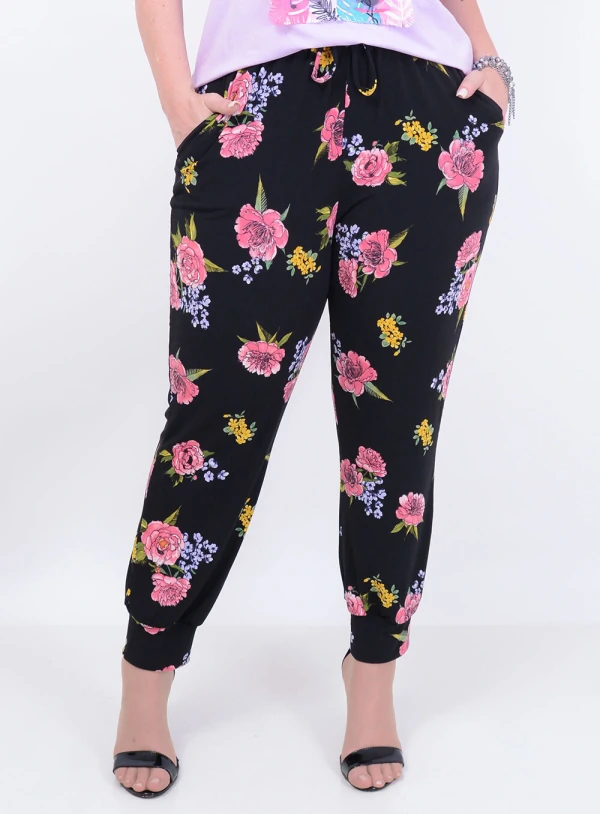 Calça em Helanca Jogger com Amarração Floral