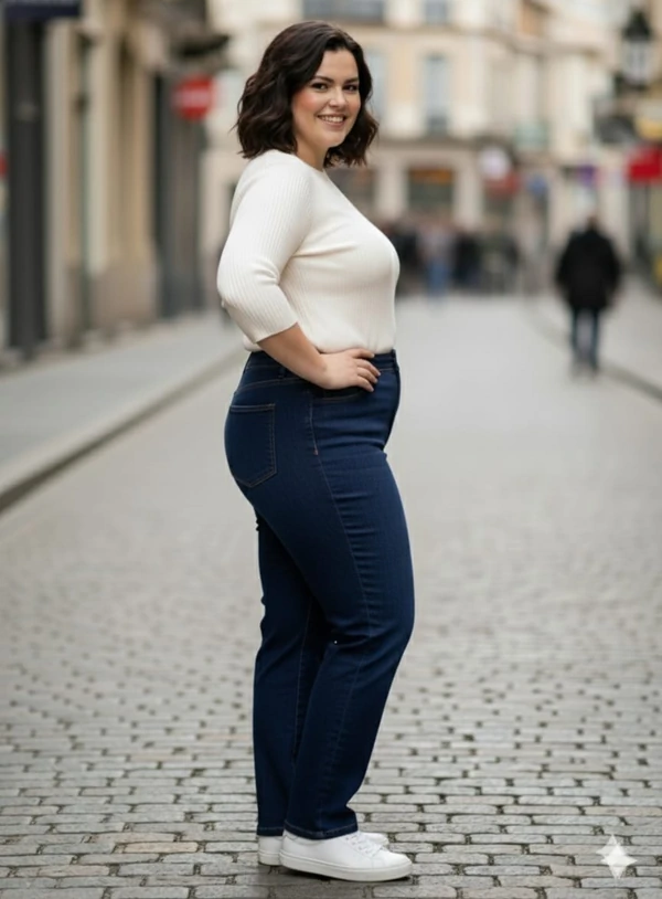 Calça Jeans Reta Azul Escuro Plus Size