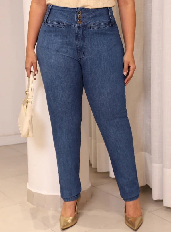 Calça Skinny 3 Botões Plus Size Bolso Embutido