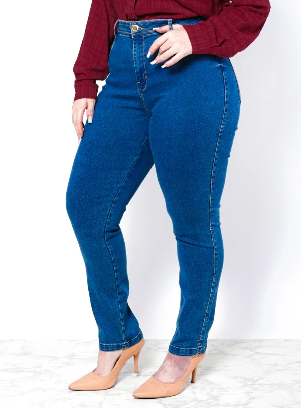 Calça Jeans Plus Size Cigarrete Cintura Alta com Cinta Compressora 