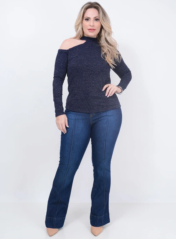 Blusa Recorte Lurex Plus Size