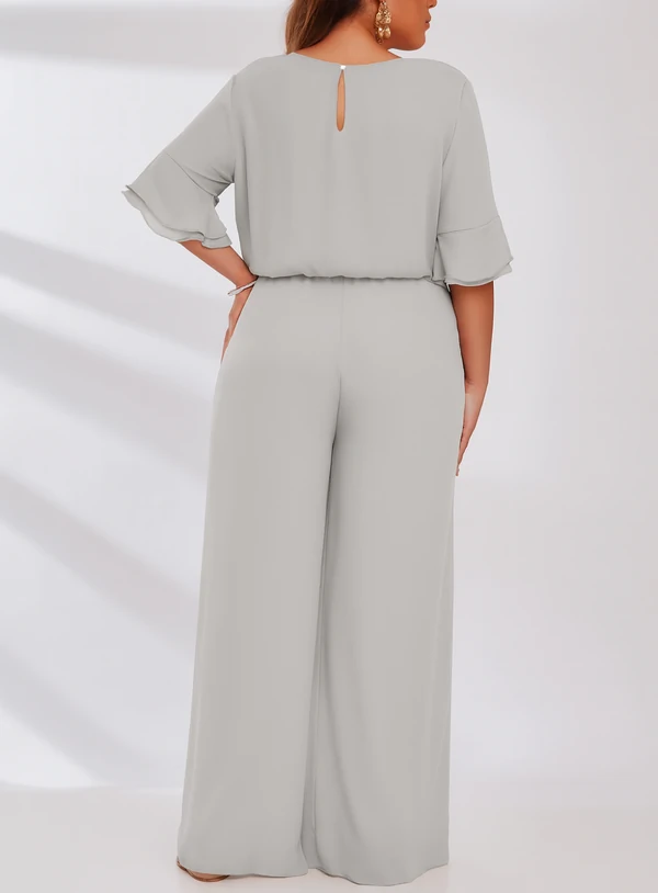 Calça Pantalona Crepe Plus Size com Forro de Poliéster e Aviamento de Metal