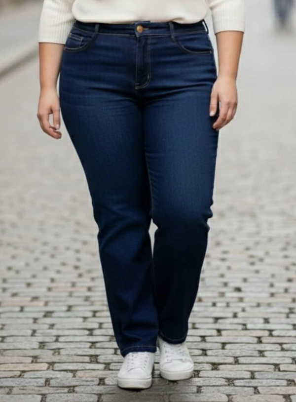 Calça Jeans Reta Azul Escuro Plus Size
