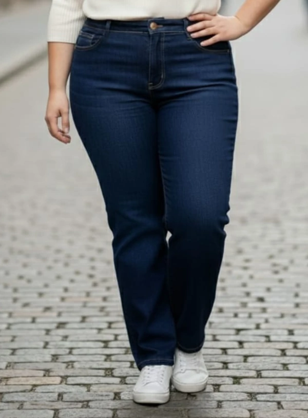 Calça Jeans Reta Azul Escuro Plus Size