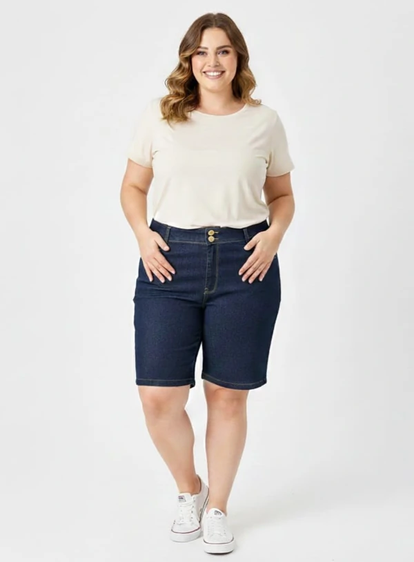 Bermuda Jeans Pesponto Caramelo Plus Size Com Elastano