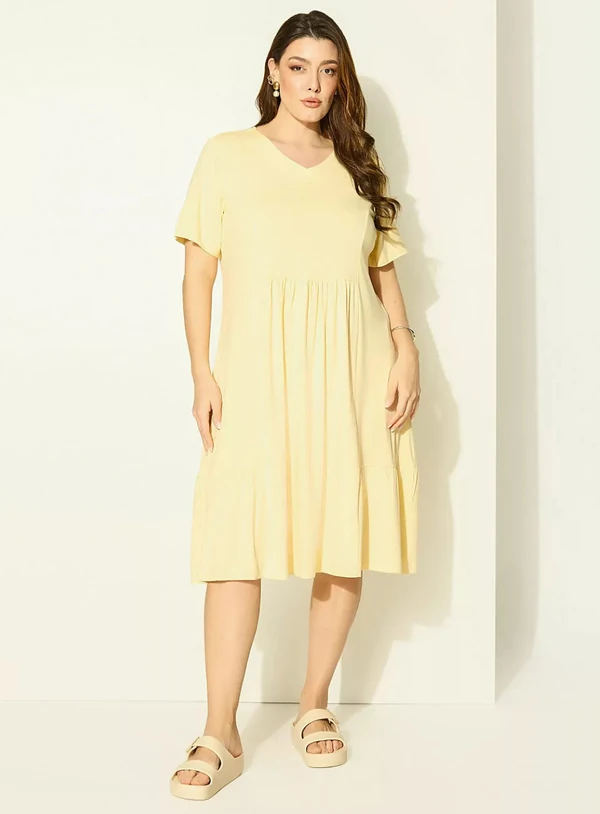 Vestido em Malha Plus Size Com Franzido