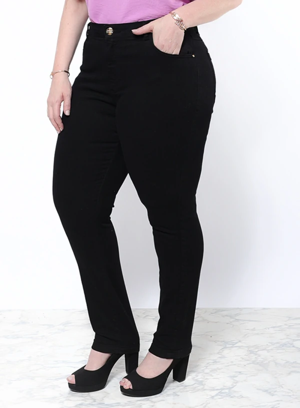 Calça Reta Plus Size Colorida em Sarja com Elastano