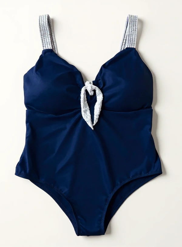 Maiô Plus Size Recorte Bicolor Laço no Decote em Malha Active