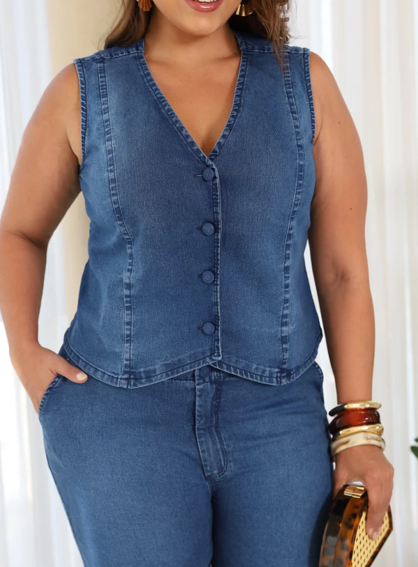Colete Jeans Plus Size Alfaiataria Mosaico