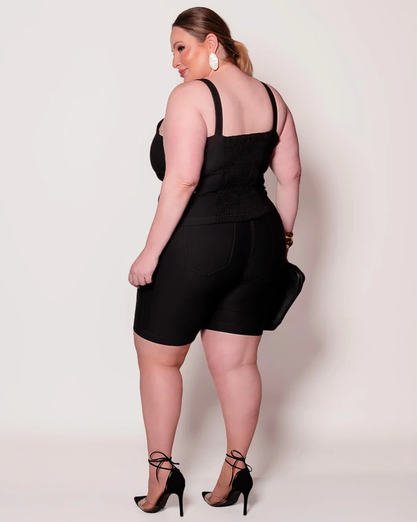 Top Jeans Plus Size com Alça e Elástico Traseiro