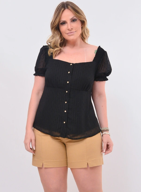 Blusa Plus Size Tule com Lastex