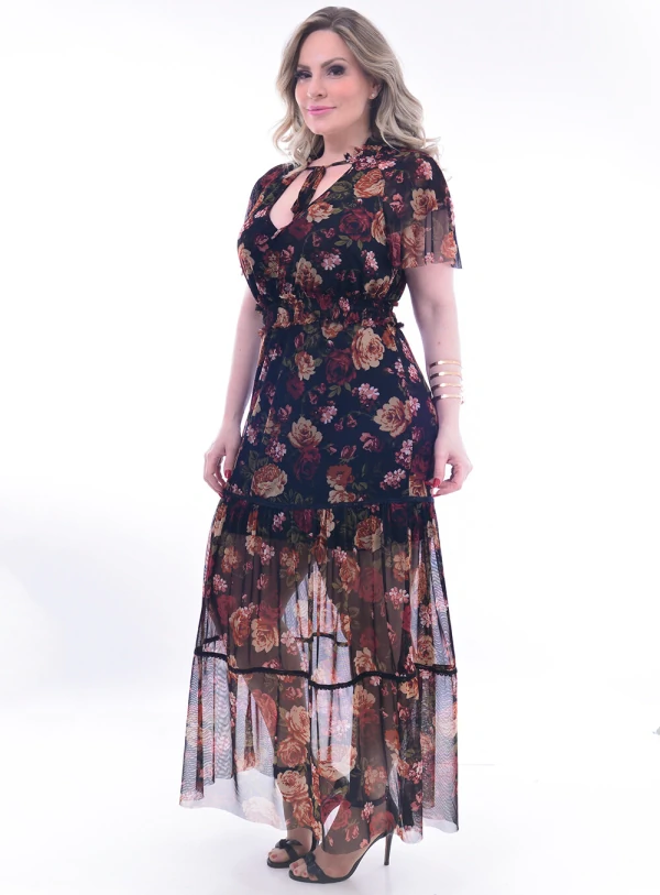 Vestido Plus Size Longo Floral