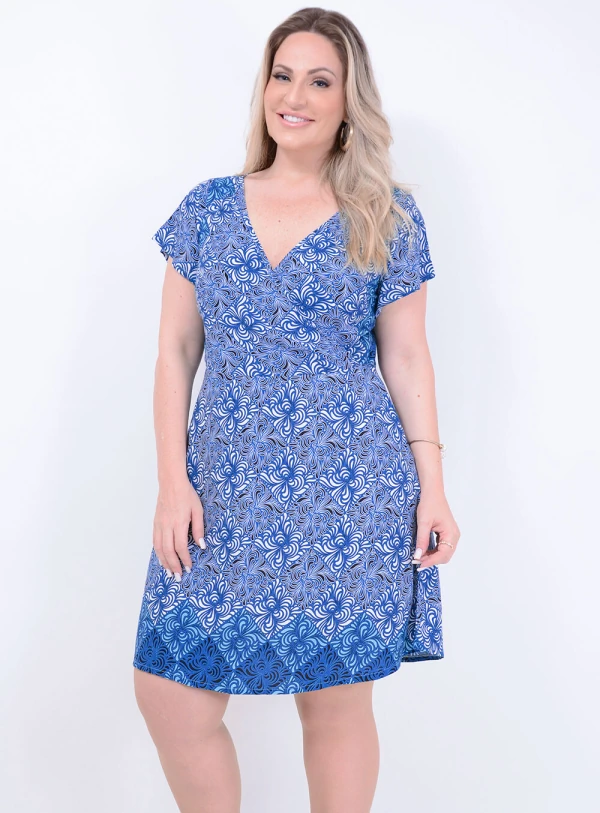 Vestido em Viscose com Decote Transpassado com Manga Sino