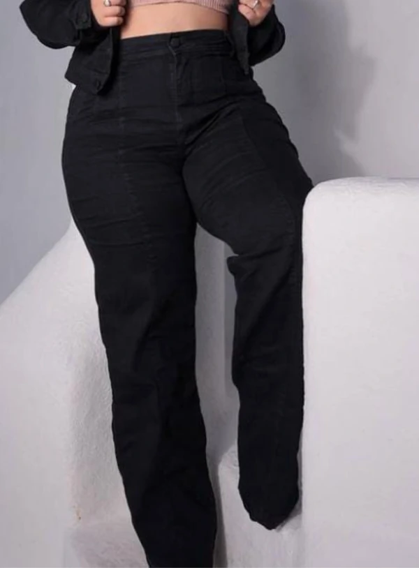 Calça Wide Leg Jeans Plus Size Vincada