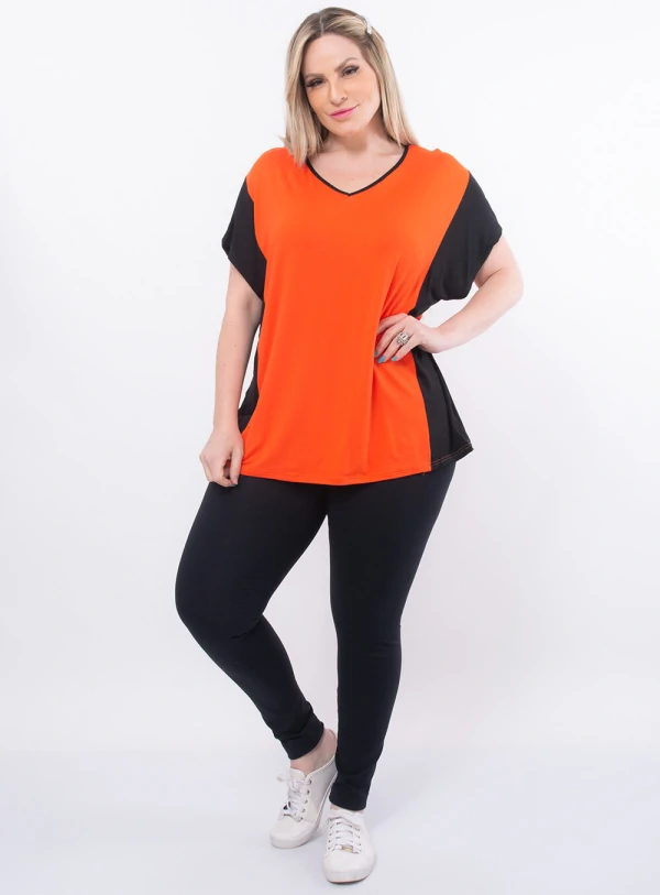 Blusa Morcego Plus Size Bicolor