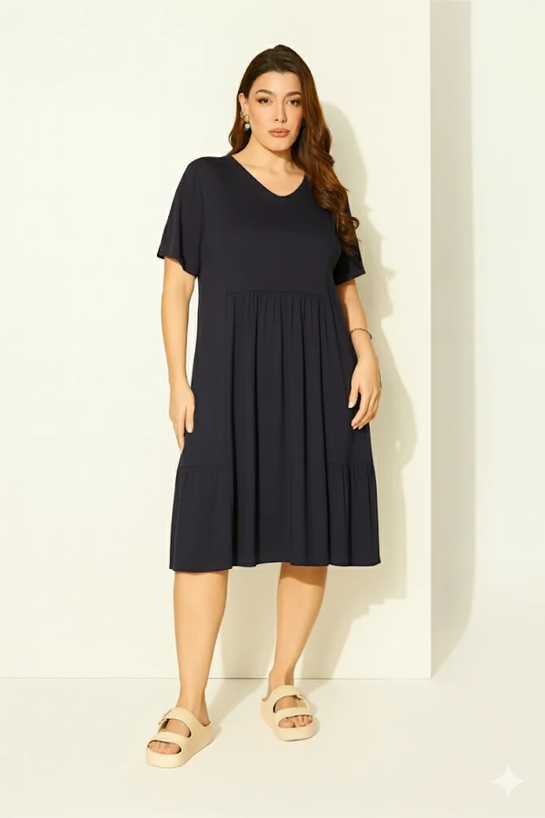 Vestido em Malha Plus Size Com Franzido