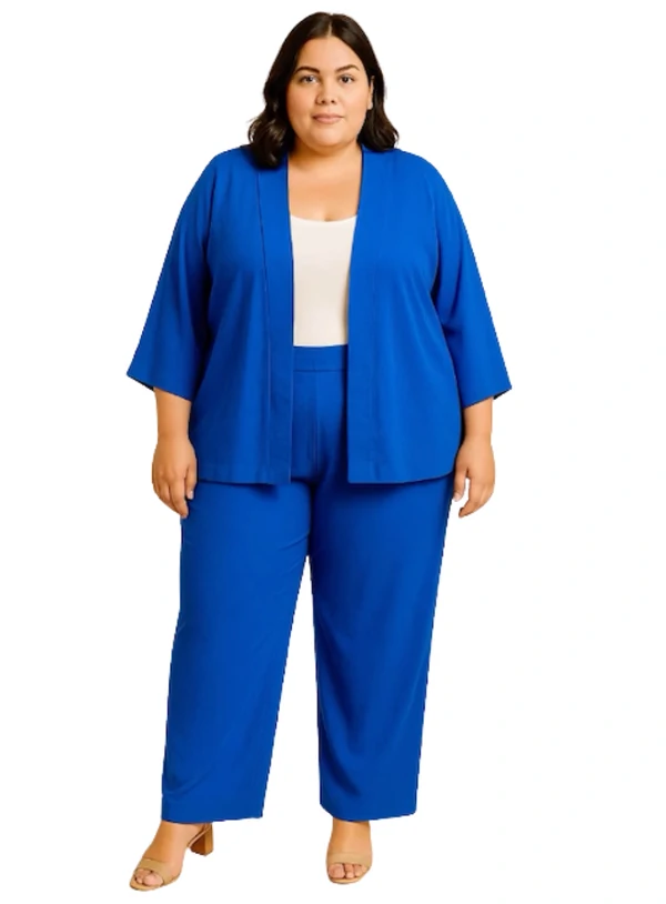 Conjunto Plus Size Kimono e Calça Pantalona com Elástico no Cós em Viscolinho