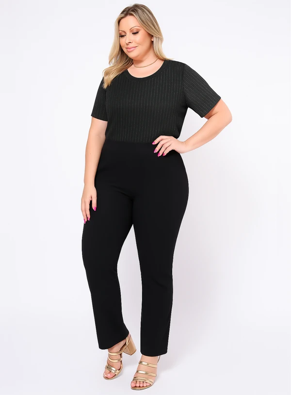 Blusa Plus Size em Malha Cotele Metalizada
