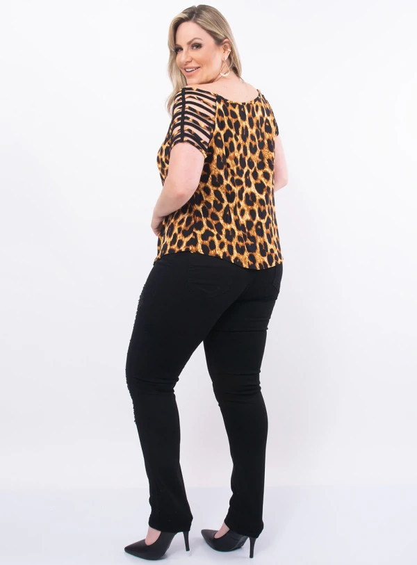 Blusa Plus Size Animal Print com Tiras