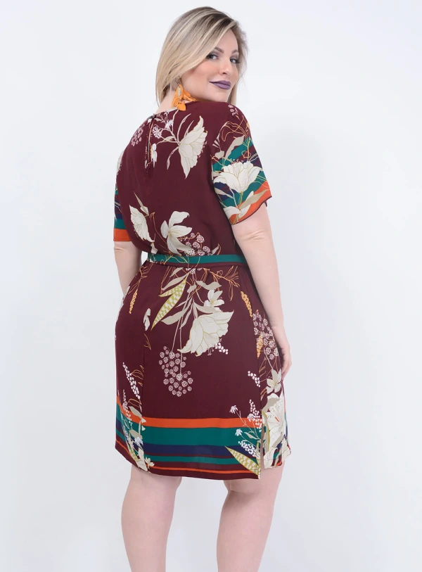 Vestido Julia Plus Cinto Estampado Plus Size