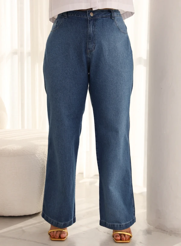 Calça Wide Leg Plus Size Cós com Elástico