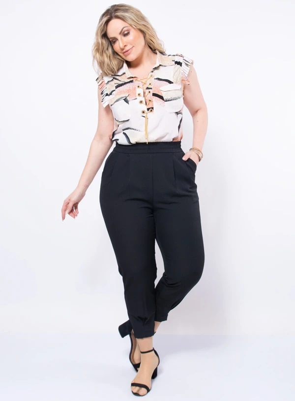 Blusa Plus Size Correntes Plissada