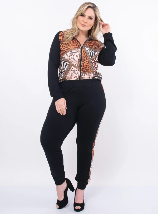 Conjunto Plus Size Recortes em Animal Print