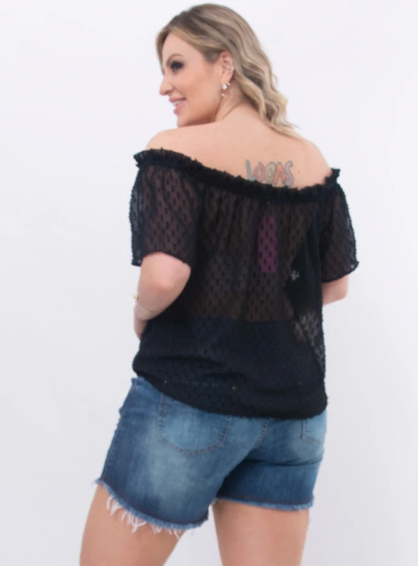 Blusa Plus Size Tule Poá com Babados