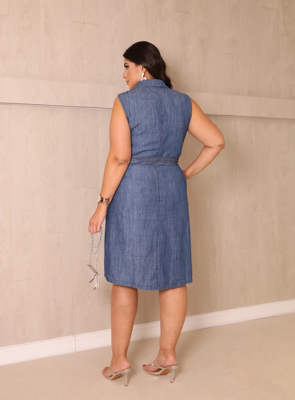 Chemise Jeans Cavado Plus Size com bolsos e Botões Pretos