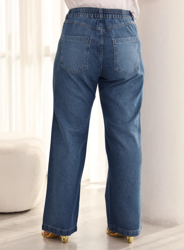 Calça Wide Leg Plus Size Cós com Elástico