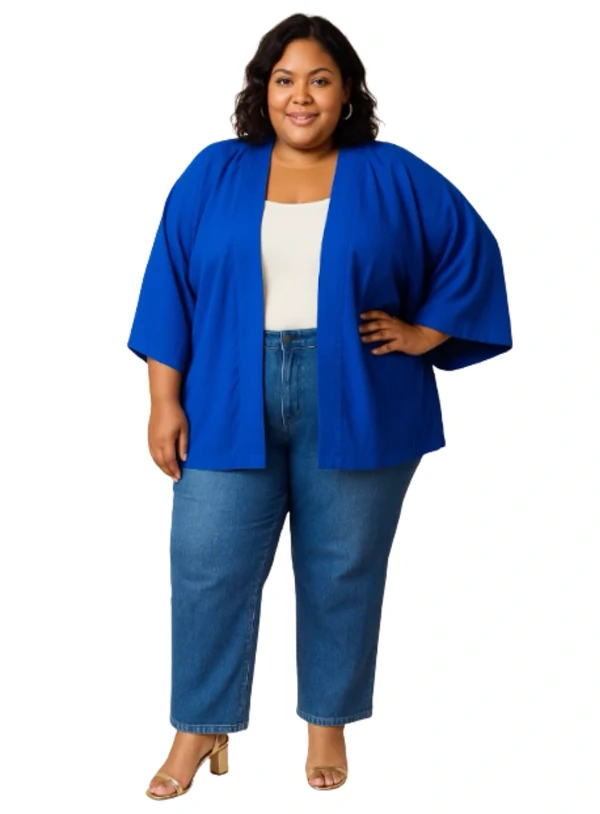 Conjunto Plus Size Kimono e Calça Pantalona com Elástico no Cós em Viscolinho