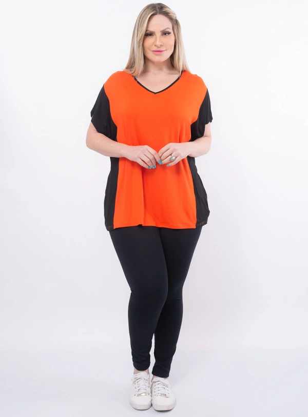 Blusa Morcego Plus Size Bicolor