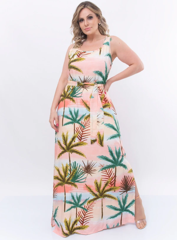 Vestido Longo Plus Size Tropical