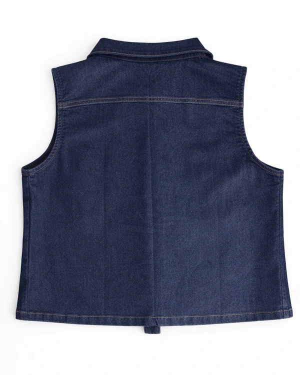 Colete Jeans Plus Size Básico Azul Marinho com Botões